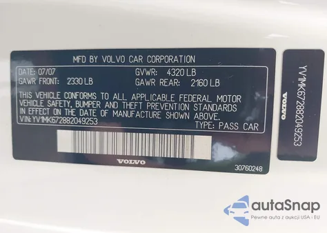 2008 Volvo C30 T5 R-Design/T5 Version 1.0/T5 Version 2.0 from USA, damaged, VIN YV1MK672882049253
